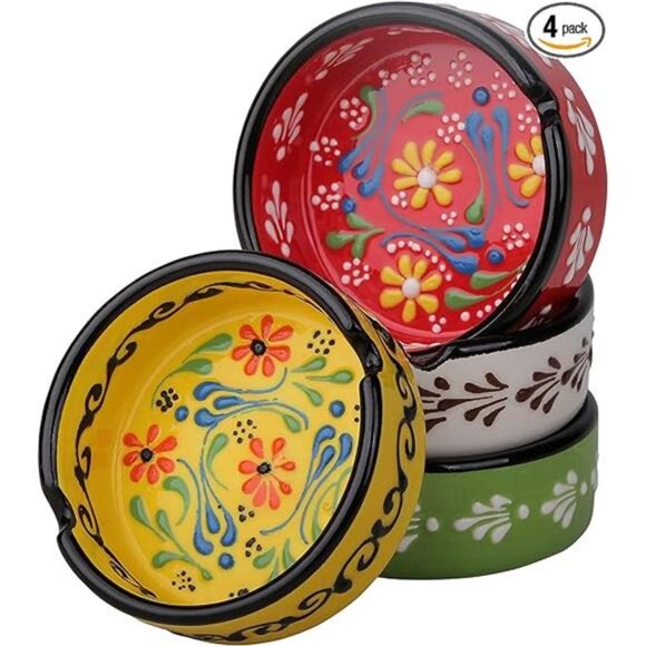Set of 4Ashtrays Cute Hand-Paint Ceramic Cigar Ashtray Outdoor Cigarette AshTray - Picture 8 of 8